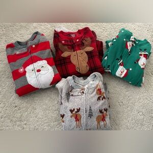 Festive Holiday Kids Footies - Red, Gray, Green